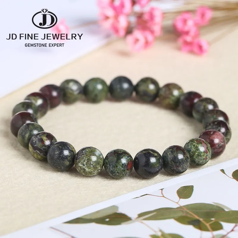 JD Natural Dragon Blood Stone Elastic Bracelets Women Men Charm Dinosaur Jasper Beads Lucky Chakra Jewelry Special Jewelry Gift