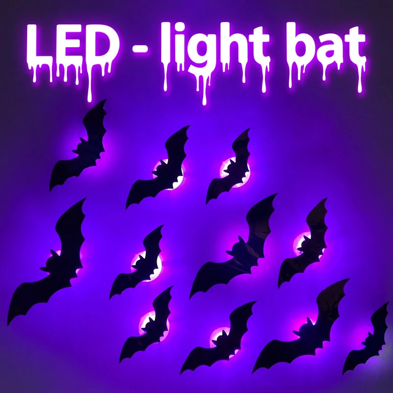 ديكور عنكبوت الخفافيش LED - ملصقات حائط ثلاثية الأبعاد تتوهج في الظلام مع أضواء خضراء لخيان حفلات الهالوين الداخلية/الخارجية