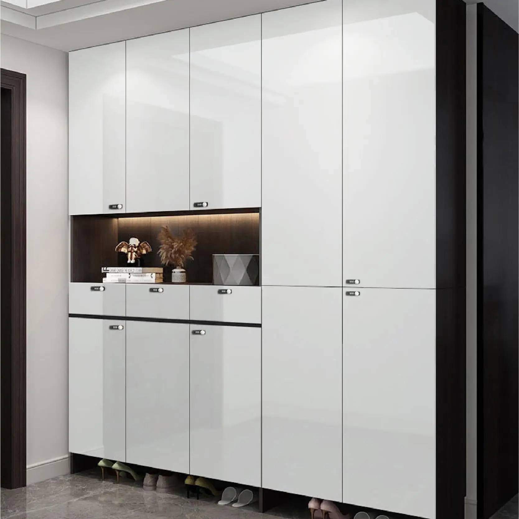 LMM with lock modern and simple home doorway storage door entrance against the wall large capacity cabinet