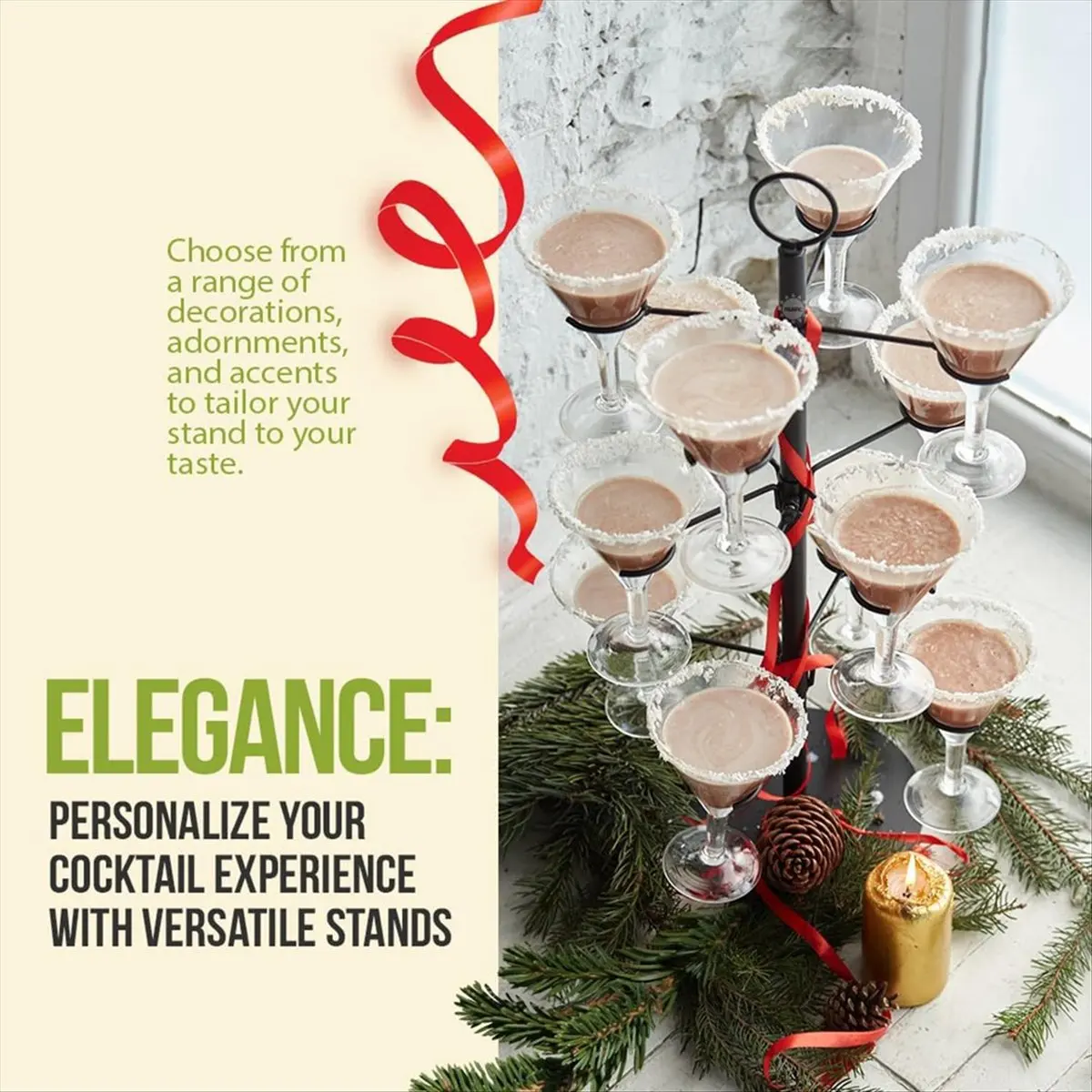 828 Cocktail Tree Stand, Wine Glass Flight Tasting Display for Drinks, 3 Tier - 12 Holders for Champagne, Cocktails Gold