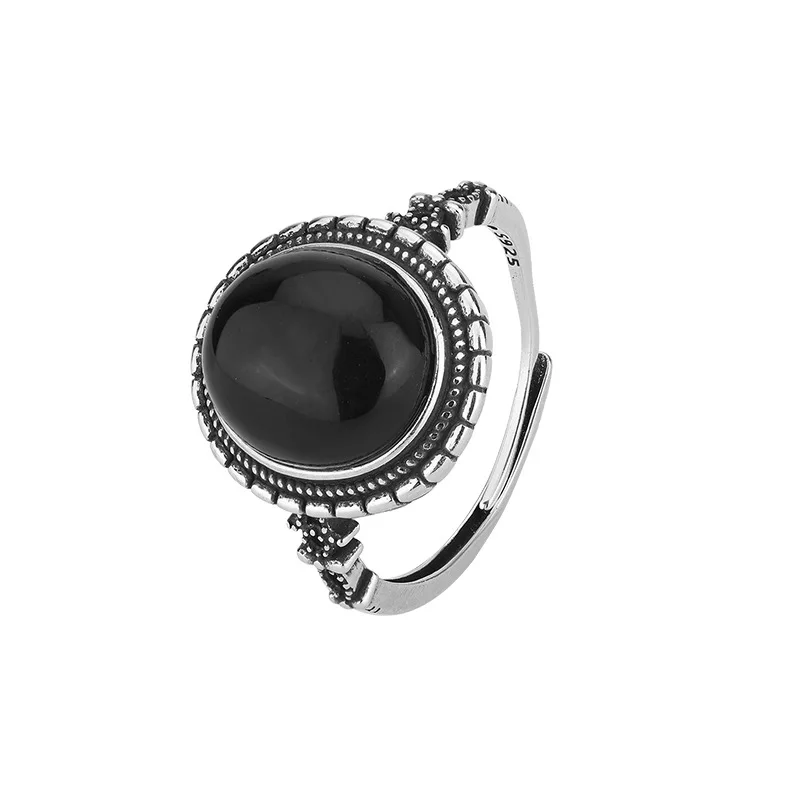 S925 With Natural Red Agate, Thai Silver Vintage Pattern Women'S Ring