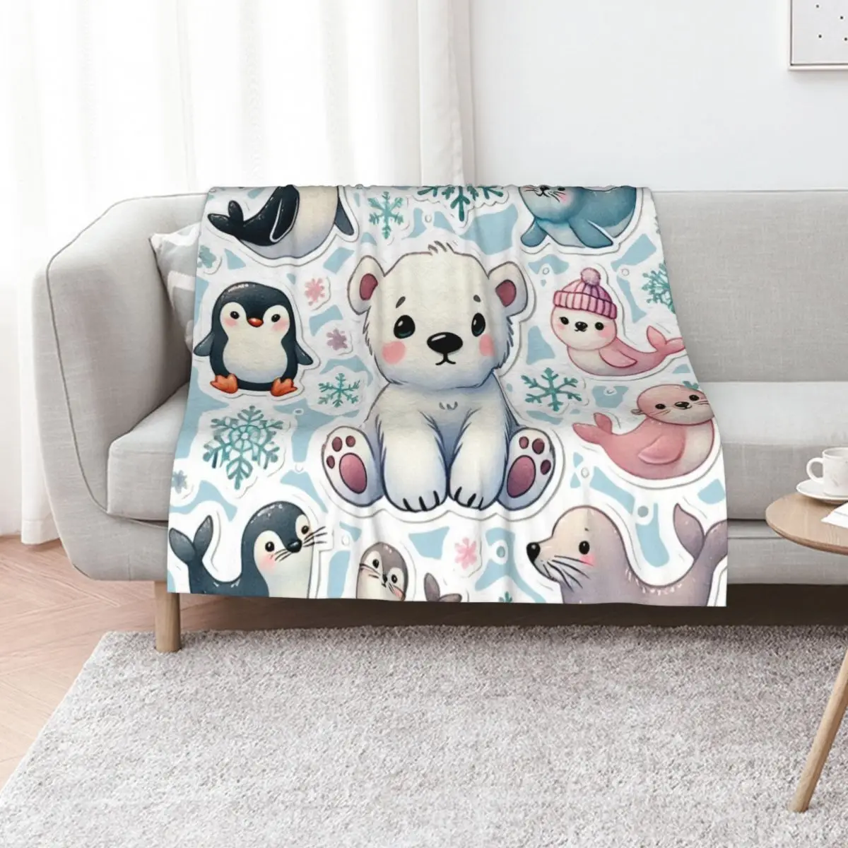 

Arctic animals in watercolor Throw Blanket Single Luxury Decorative Sofas heavy to sleep Blankets