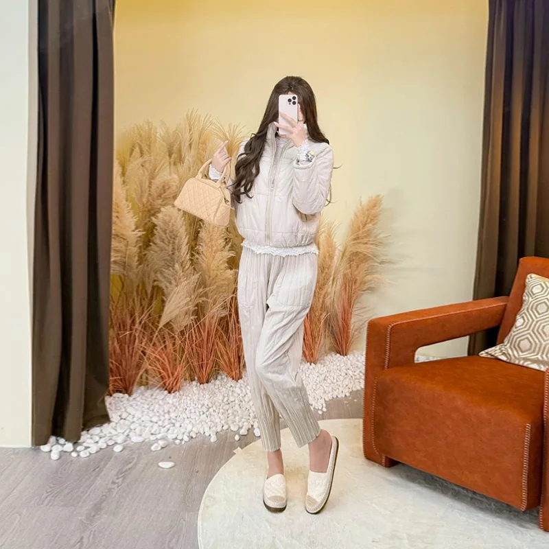 Miyake Fold 2025 Autumn/Winter New Fold Cotton Jacket Women's Short Zipper Cardigan Fashion Casual Women's Long Sleeve Coat