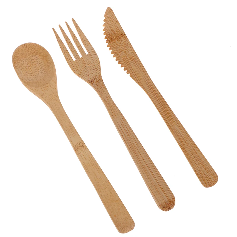 1 Set Bamboo Travel Cutlery Set Fork Knife Spoon Reusable Kitchen Tools Eco-Friendly Wood Bamboo Wooden Cutlery