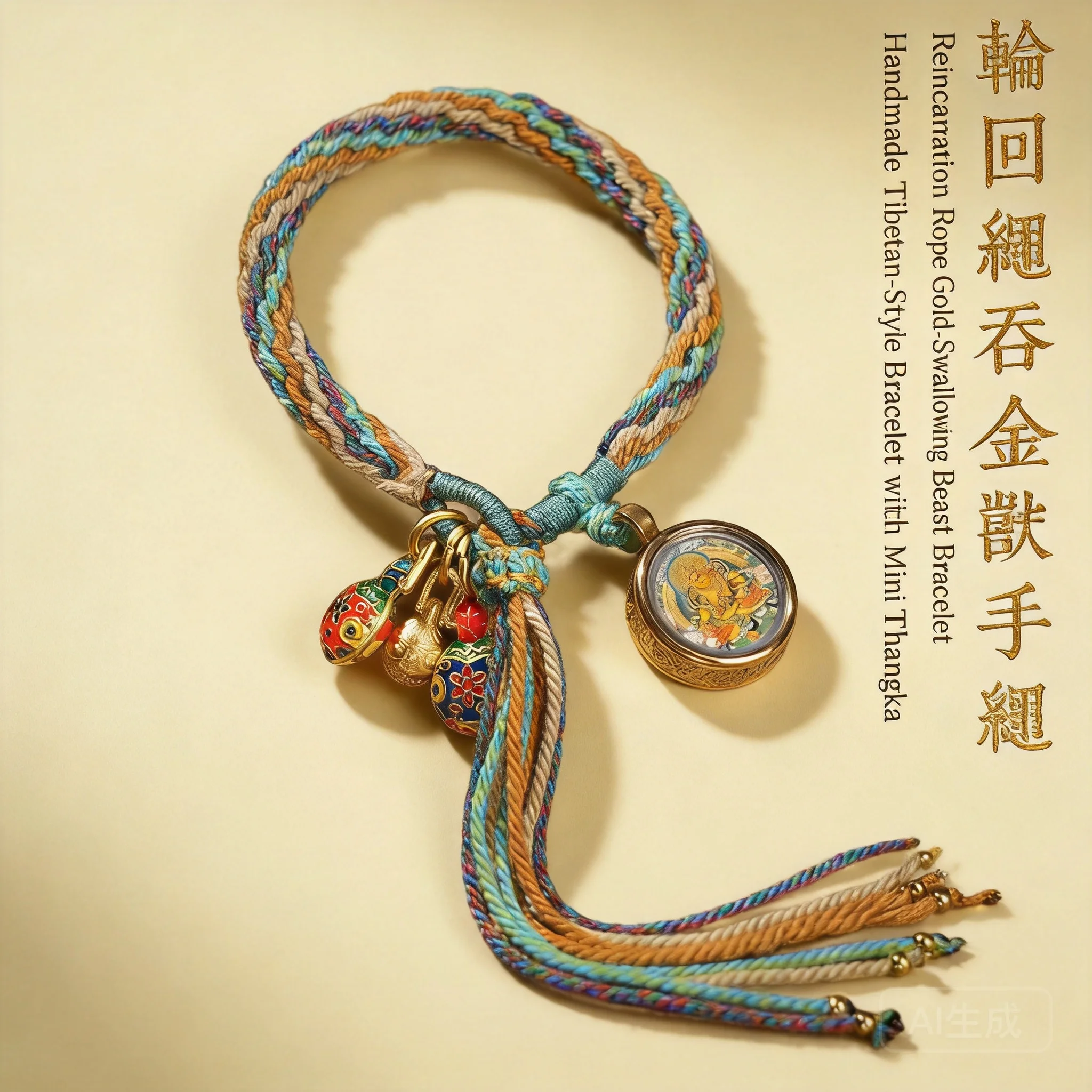 Hand Woven Tibetan Style Samsara Rope Bracelet Wealth Attracting Lucky Blessing Thangka Pendant Tassel Couple Ethnic Jewelry Goo