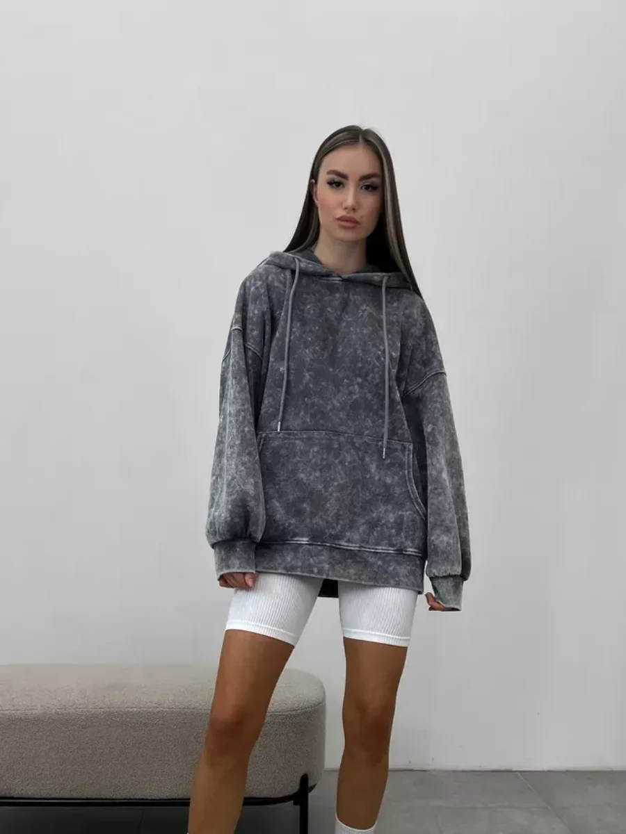 Autumn And Winter Thick Women's Loose Hoodie street Retro Vintage Punk Y2K American Design, Letter Rhinestone Sweatshirt