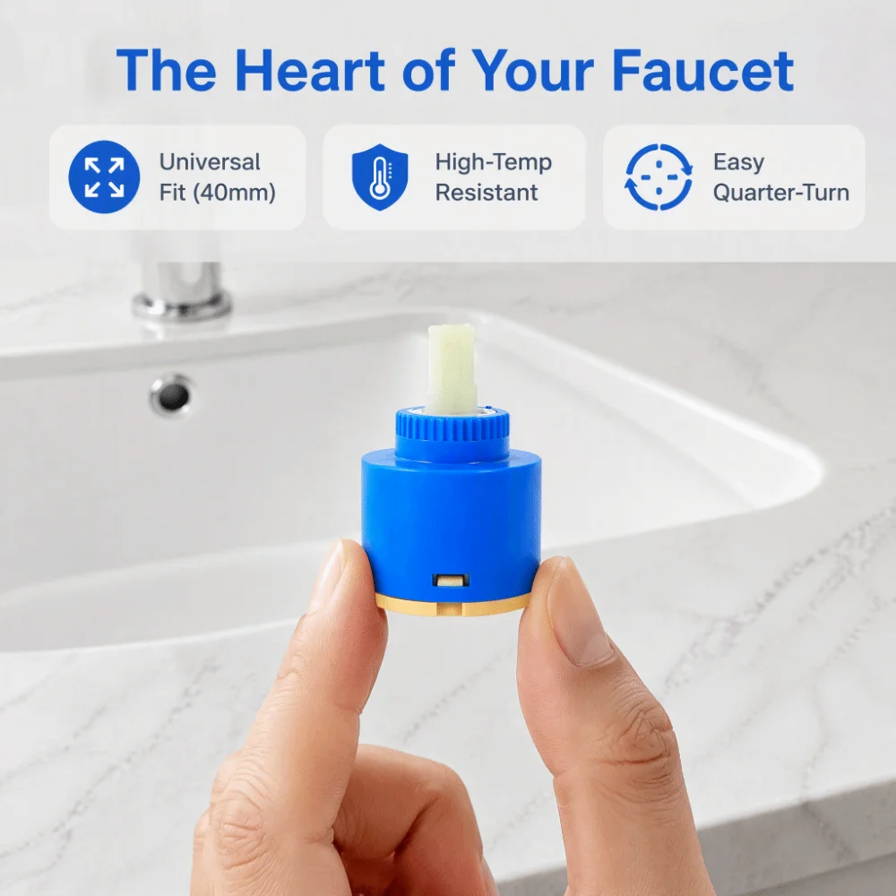 40mm Size Ceramic Cartridge 3 Holes PP Plastic Ceramic Disc Cartridge Leak Proof Replacement Part Faucet Valve