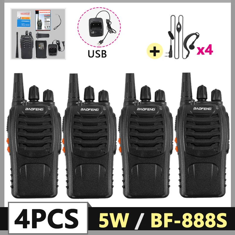 2/4Pcs Baofeng 888S Walkie Talkie 5W BF-888S Two Way Radio High Power UHF 400-470MHz 16 Channel Long Range Ham Radio Transceiver