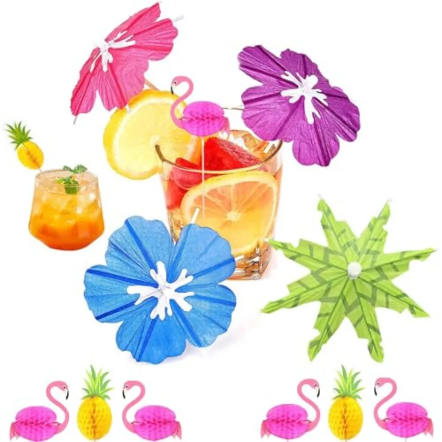 100 Uds. Paraguas de bebida, selecciones de bebidas, paraguas de cóctel, bebidas r para magdalenas/plato de fruta/mini paraguas de cóctel, selecciones Hawai