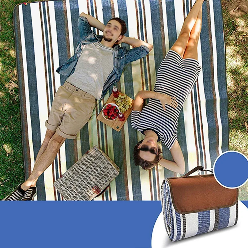 Picnic Blanket Multifunctional Beach Blanket Mat Rug With Carrying Handle Foldable And Lightweight For Family Camping