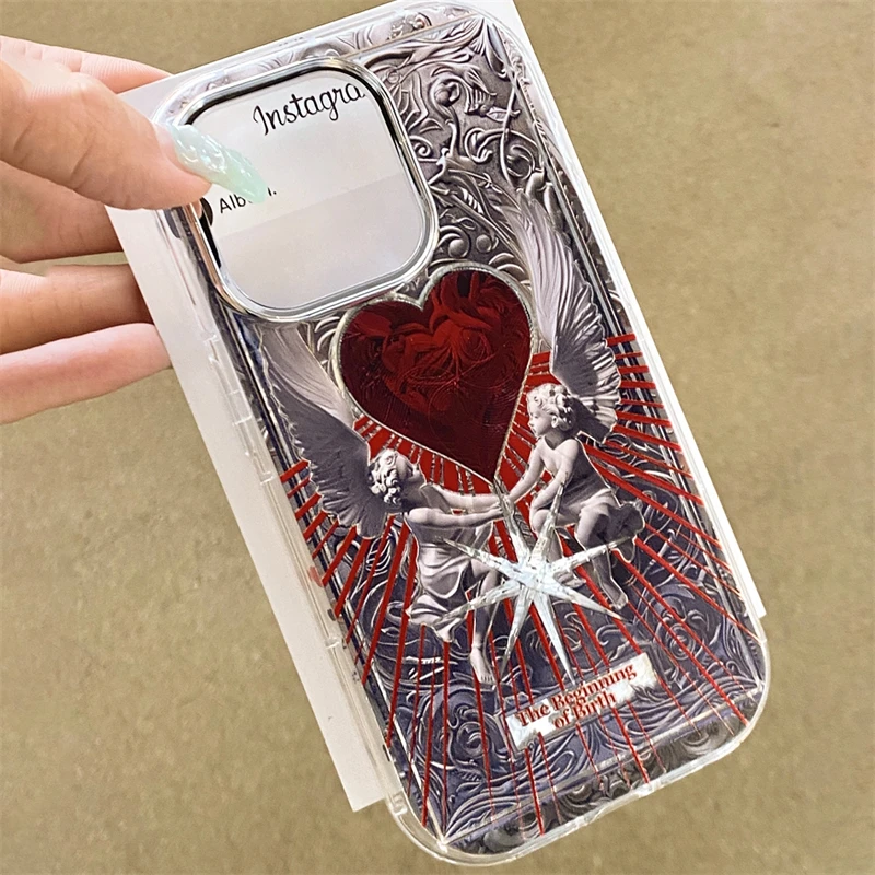 Retro Art Myth Cupid Angel Phone Case For iPhone 15 14 13 Pro Max Aesthetics Heart Creative Shockproof Back Cover Funda Shell