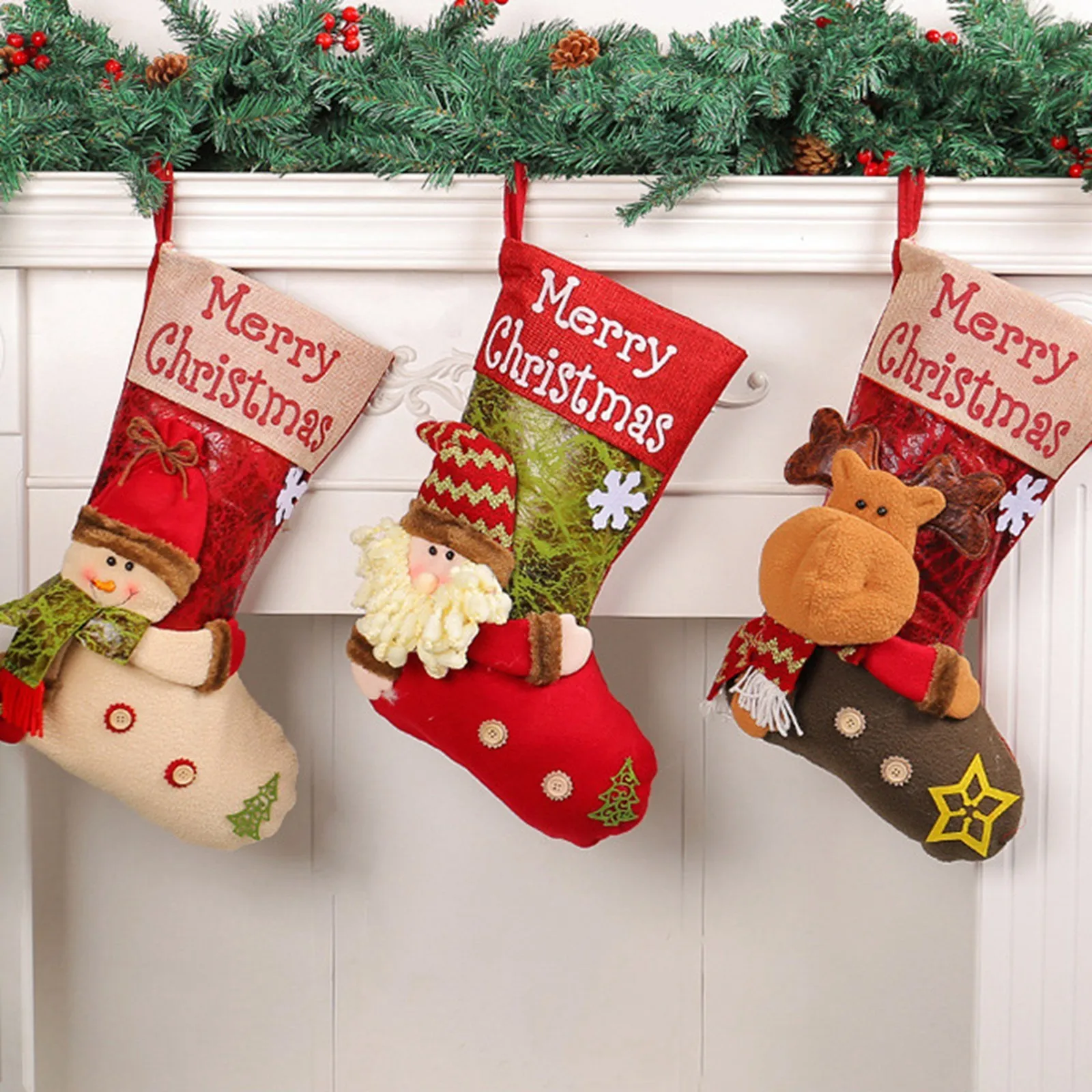 Christmas Stockings Santa Snowman Elk Socks Xmas Tree Hanging Ornament Candy Gift Bag Christmas Decor For Home New Year Navidad