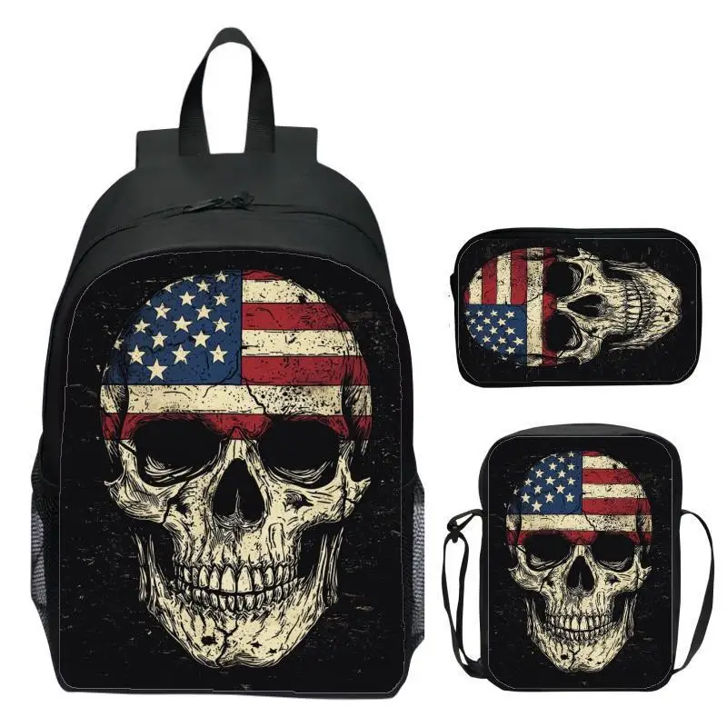 Three piece set children's backpack skull elementary school backpack kindergarten backpack shoulder bag pencil case