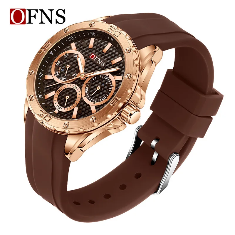 

OFNS 2025 New High end Men's Watch with Three Eyes, Six Needles, Night Light, Waterproof, Weekday, Women's Sports Quartz Watch
