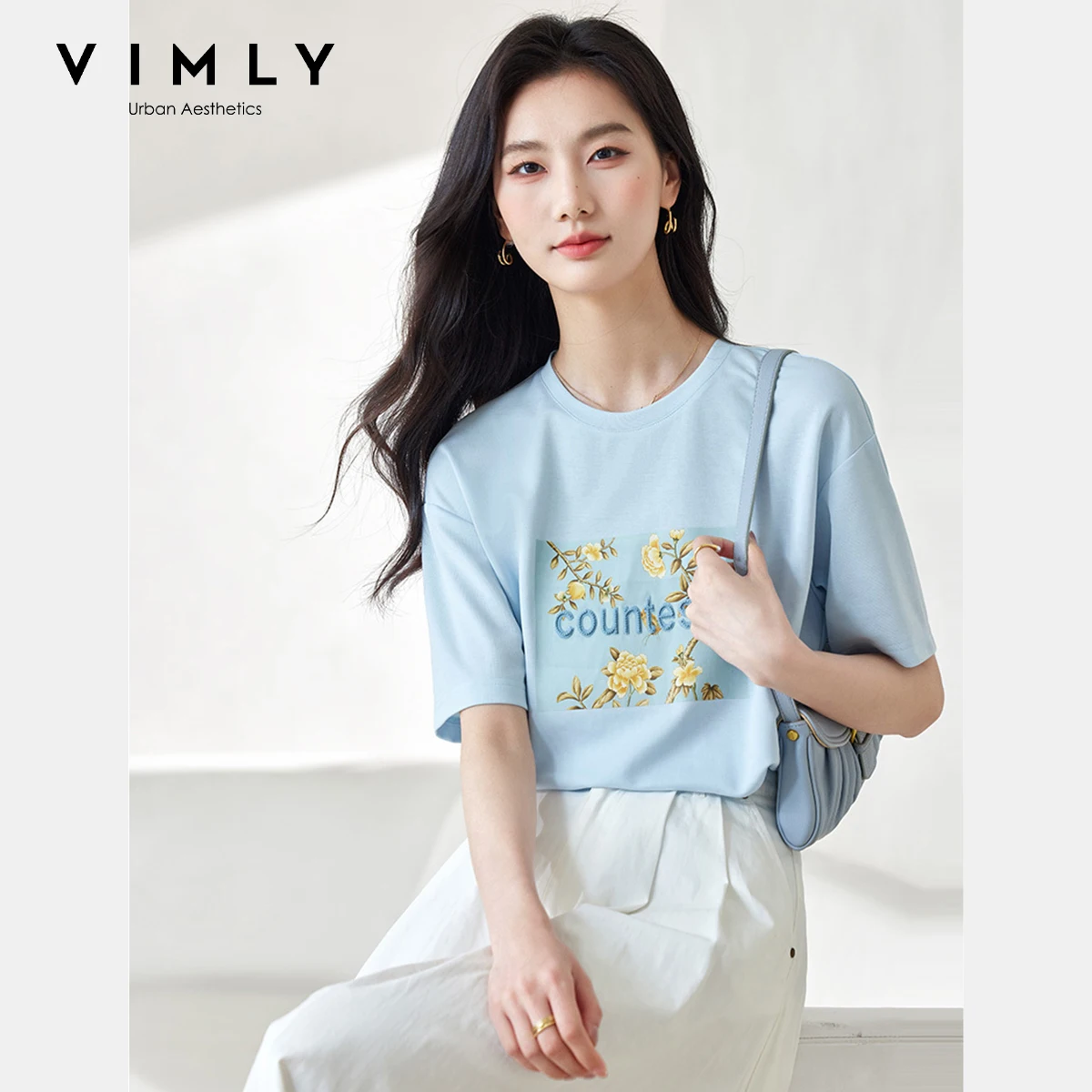 VIMLY женская футболка из смеси хлопка, летние топы