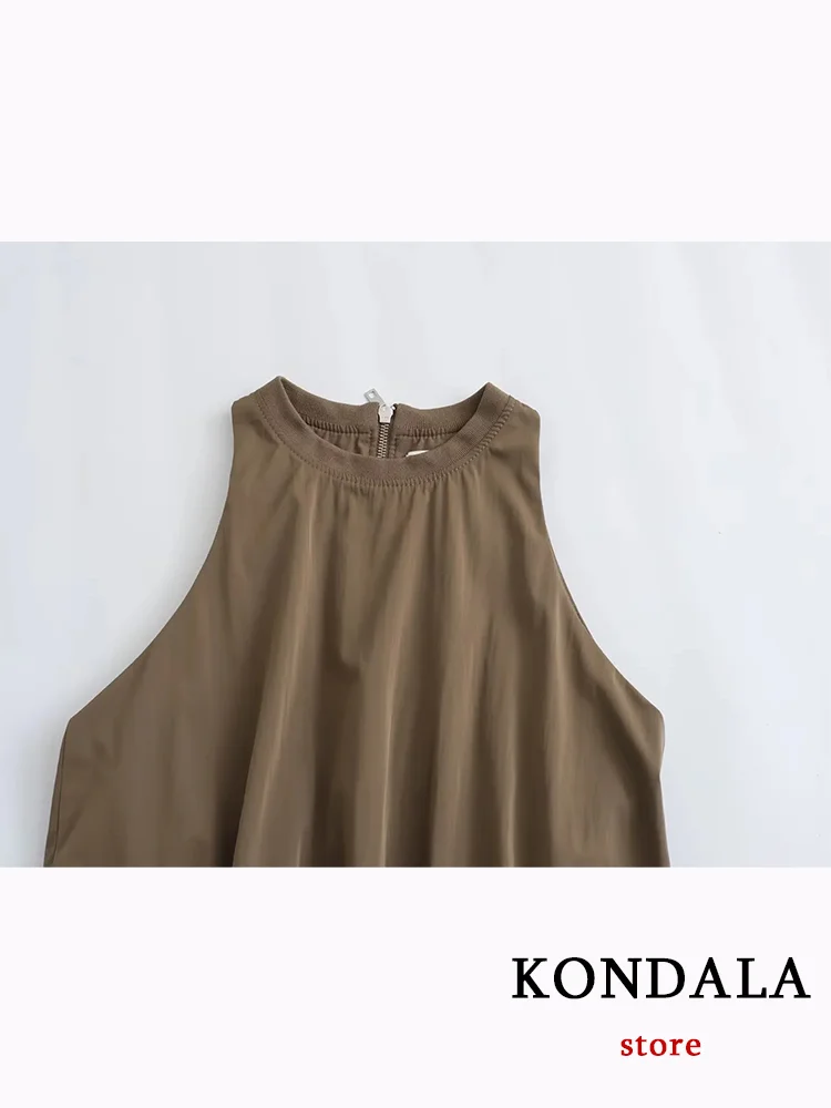 KONDALA Casual Women Suit Sleeveless Zipper O-Neck Top Long Loose Shirring Skirt New Fashion 2023 Autumn Holiday Office Sets