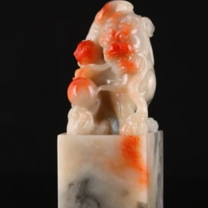 

stone beautiful color high mountain, seal theme: lion play ball size: 4.0*4.0*11