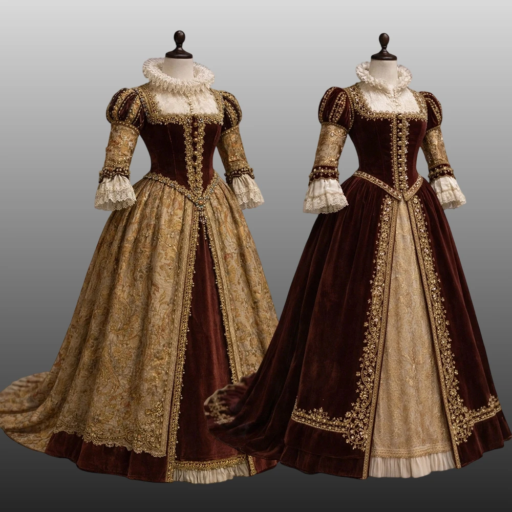 

Empire Queen Luxurious Walking Costume 16th Century Renaissance Princess Gorgeous Dress Victorian Royal Court Noble Ball Gown