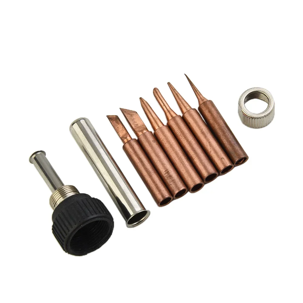 7pcs Copper 900M-T Soldering Iron Tip & Handle Adapter Set For 936, 937, 938, 969, 8586, 852D Soldering Station