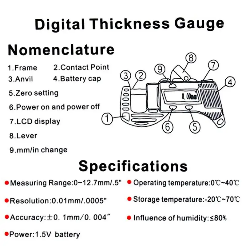 Digital Thickness Gauge Composites Digital Thickness Caliper Electronic Micrometer Gauge Measuring Tool With Battery And LCD