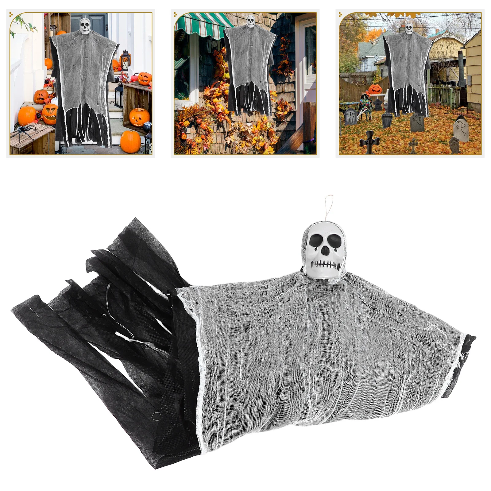 

LED Hanging Ghost Realistic Skull Design Eerie Illumination High Brightness LED Weather Resistant Lightweight Easy