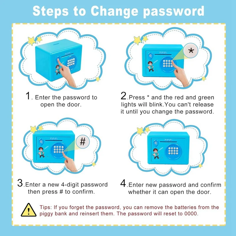 Cofrinho completo para crianças, caixa de poupança de dinheiro com senha de impressão digital, banco de moedas seguro, máquina atm, presente para aniversário
