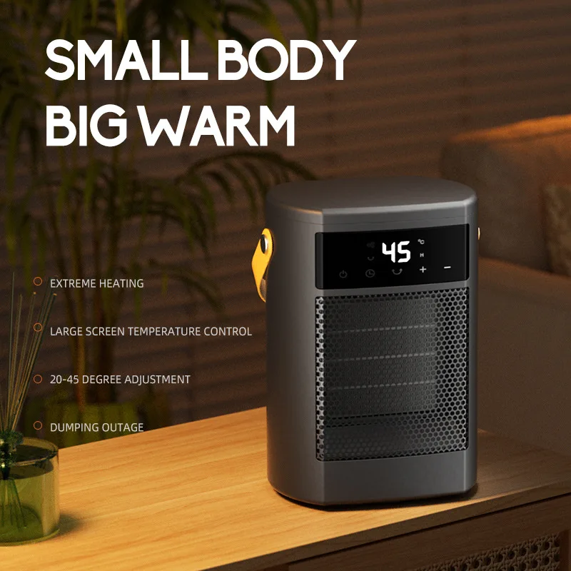 High-Power Electric Heater Digital Display Small Shaking Head Remote Control For Home Office Warm Air Blower