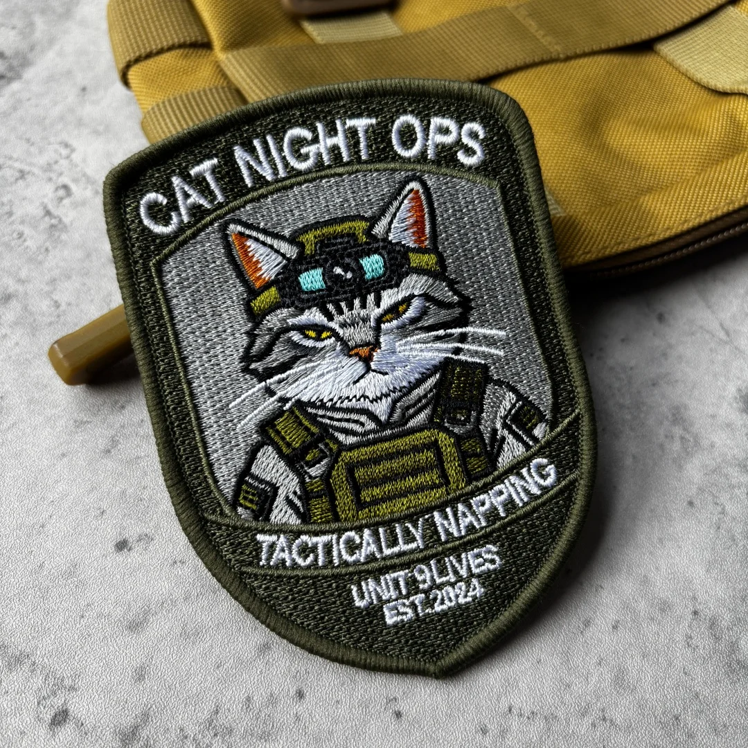 Cat Night Ops Patch Taktischer Katzen-Moral-Patch Taktisch besticktes Klett-Militärabzeichen für Rucksack und Kleidung – Detail 2