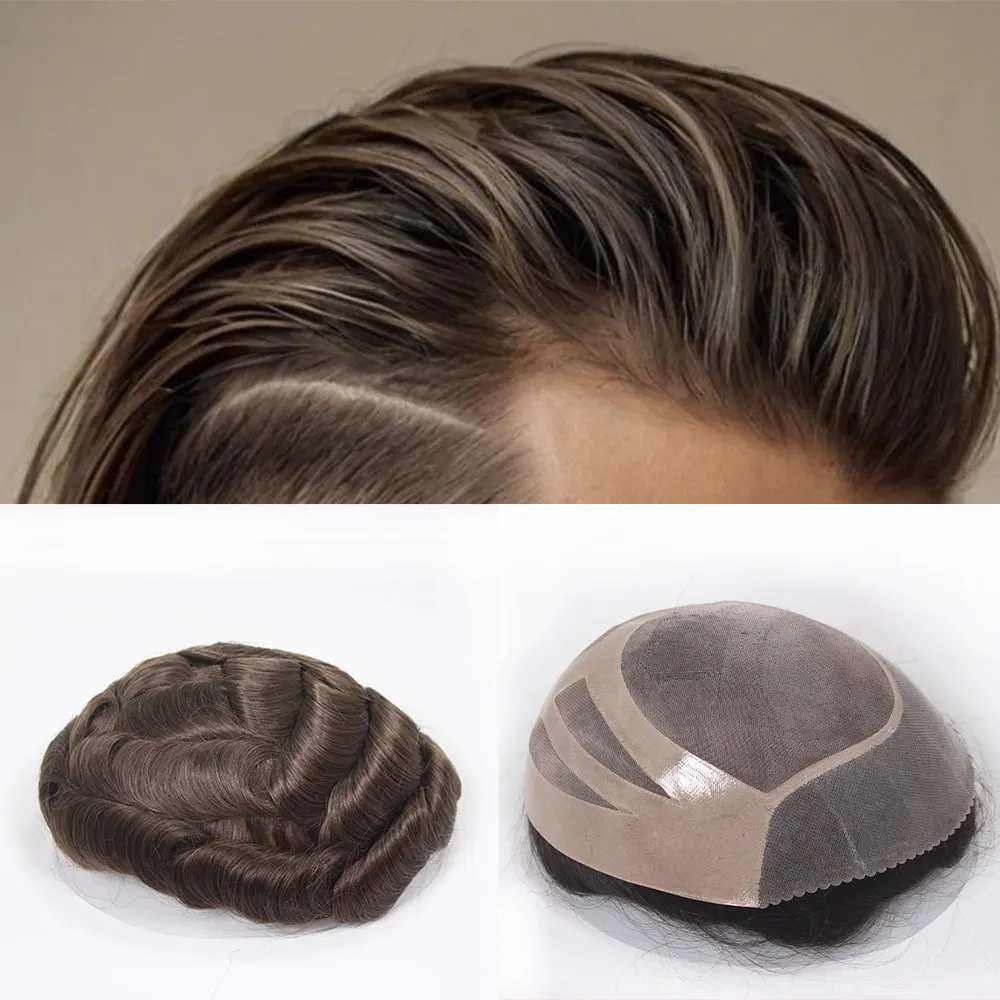 

Прочный мужской парик-накладка из натуральных волос, система замещения волос, тонкая моно-основа, 8x10 дюймов, коричневый, 4 шт. # Мужские парики