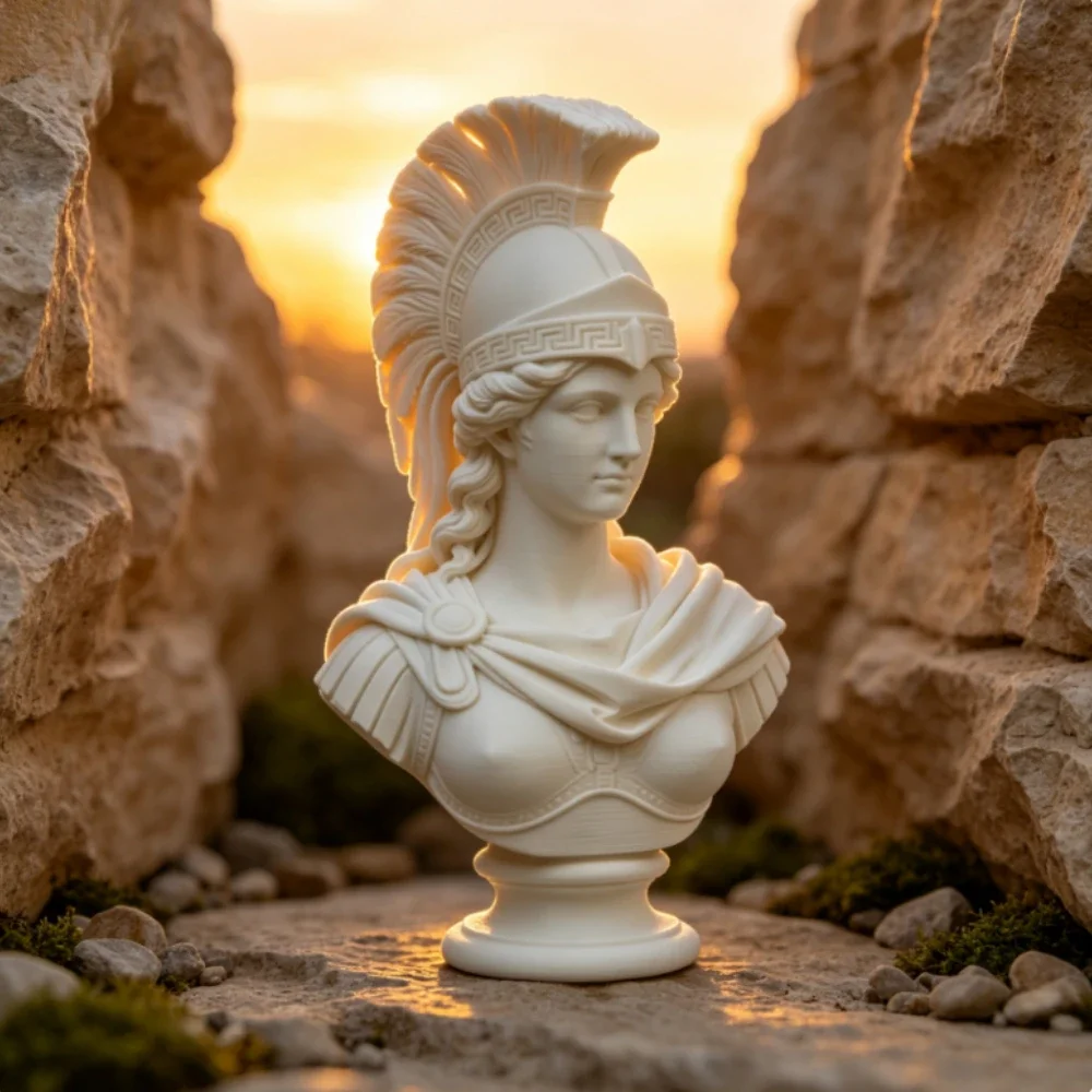 Retro Greek Goddess Athena 3D Printed Bust Figurine Ancient Mythology Warrior Helmet Statue Office& Home Art Ornament Decor Gift