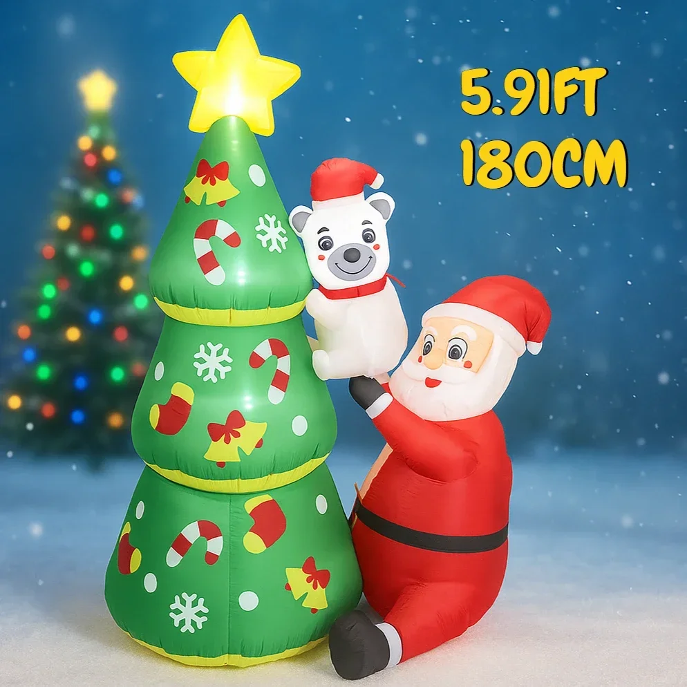 5.91FT Inflatable Toy Santa Polar Bear Christmas Tree LED Lights Decoration Supplies Inflatable Yard Decorations  Home Decor