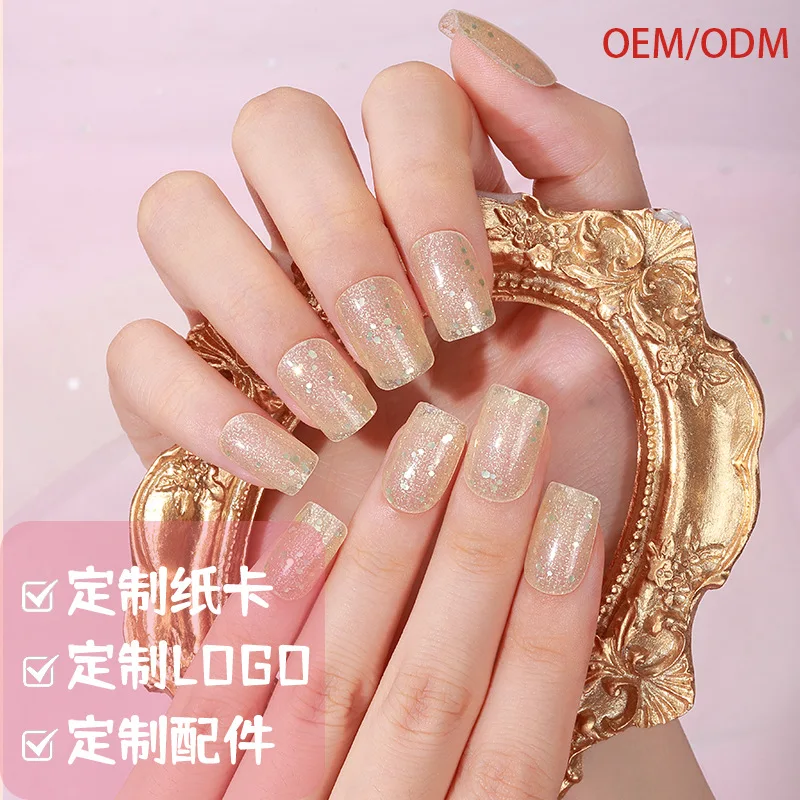 16Tips Shiny Gel Nail Strips Patch Sliders Adhesive Waterproof Long Lasting Full Cover Gel Nail Stcikers UV Lamp Need