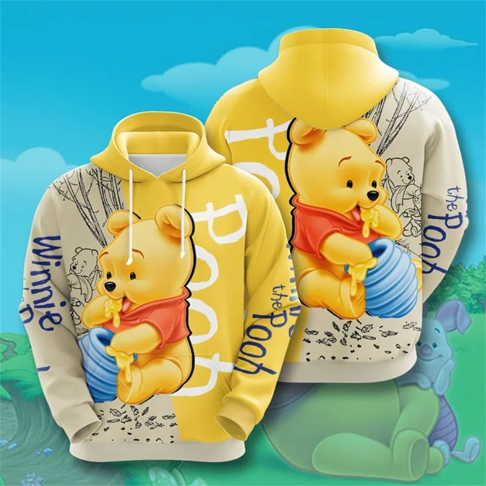 Disney 3D Hoodie Piggy Flower Desenhos Animados Winnie the Pooh Impressão 3d Zipper Hoodie Retro Casual Sweatshirt Homens Hoodie