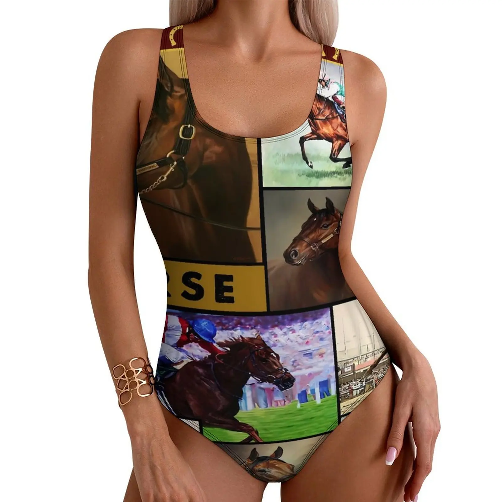 Horse Racing Swimsuit Sexy Animal Print One Piece Swimwear Push Up Bodysuit Sweet Vacation Bath Beach Wear