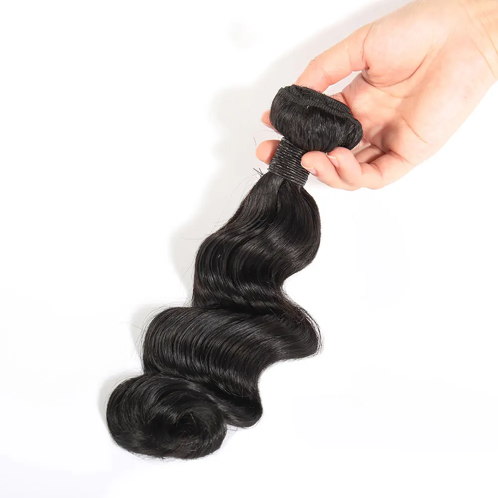 16 Inch Human Hair Bundles Loose Wave Bundles Brazilian Hair Weave Bundles Human Hair Natural Color Double Weft Hair Extensions