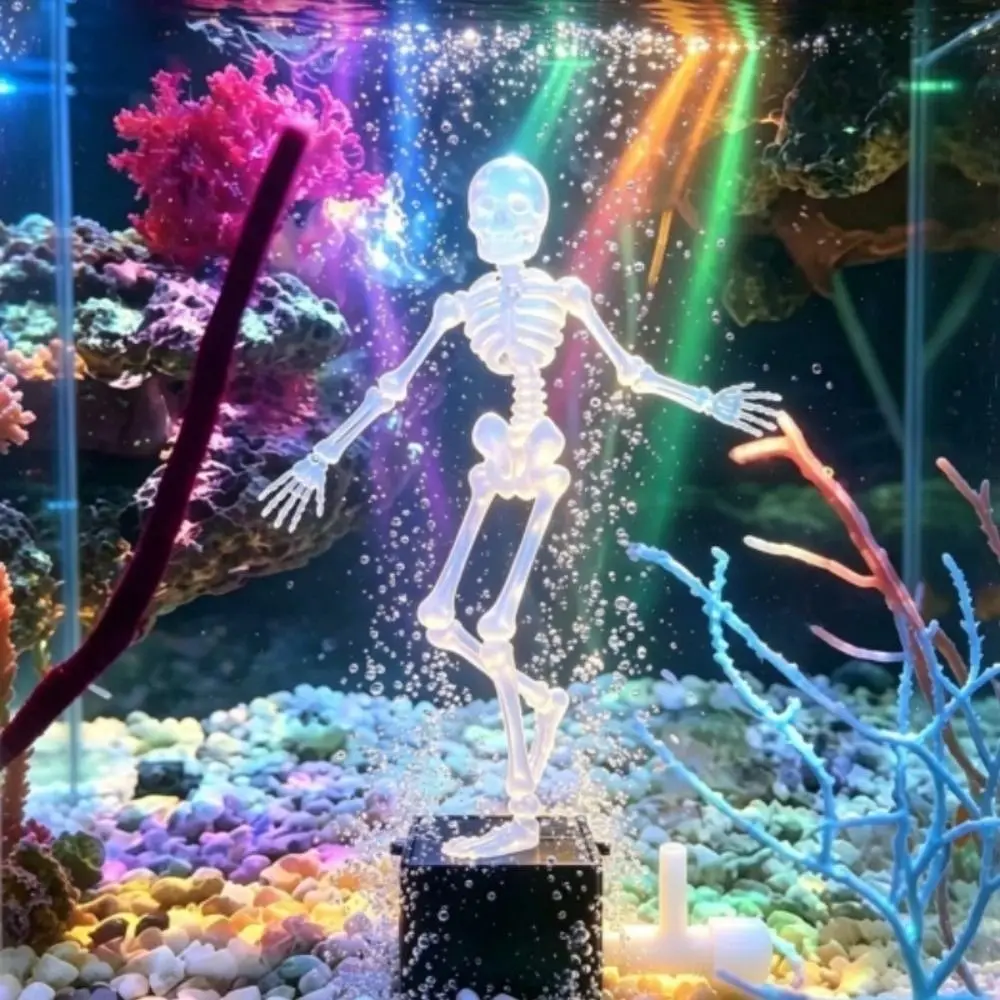 Funny Dancing Skeleton Aquarium Bubbler Suction Base Skeletons Statue Dynamic Skeleton Ornament Plastic Adjustable Airflow