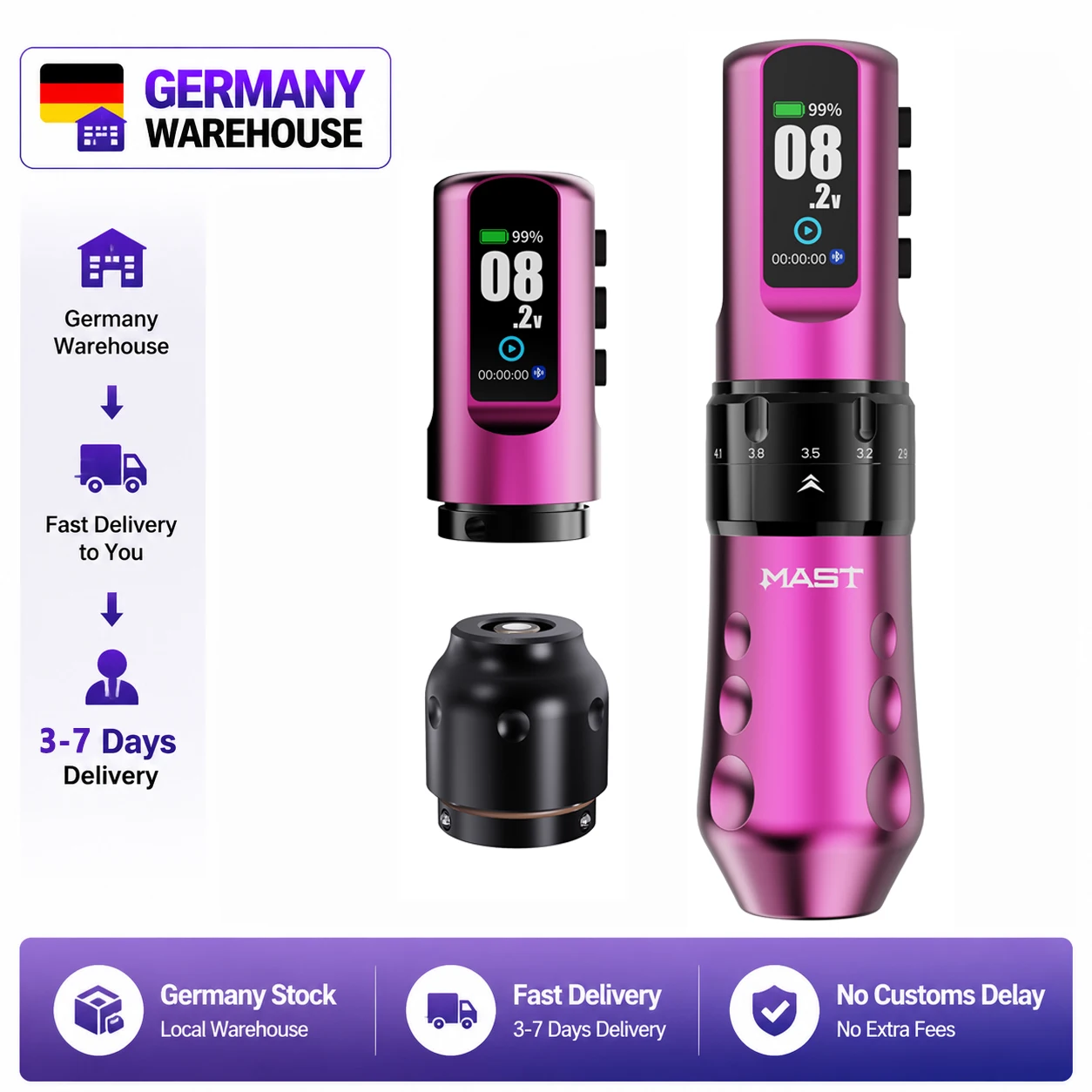 Mast Flip 4 Pro Kabellose Tätowiermaschine mit 7 Einstellbaren Hublängen, Geringer Vibration und Leistungsstarkem Motor für Konturen, Schattierung und Färbung
