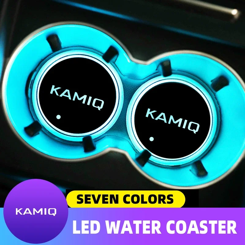 Portabicchieri luminoso per tazza d\'acqua per Auto per Skoda Kamiq 7 ricarica USB colorata accessori per Auto con luce d\'atmosfera a Led per Auto