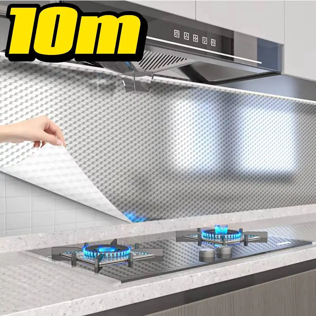 Autocollant mural auto-adhésif résistant à l'huile, feuille d'aluminium, feuille d'étain pour armoire de poêle, papier peint ignifuge imperméable, décoration de la maison