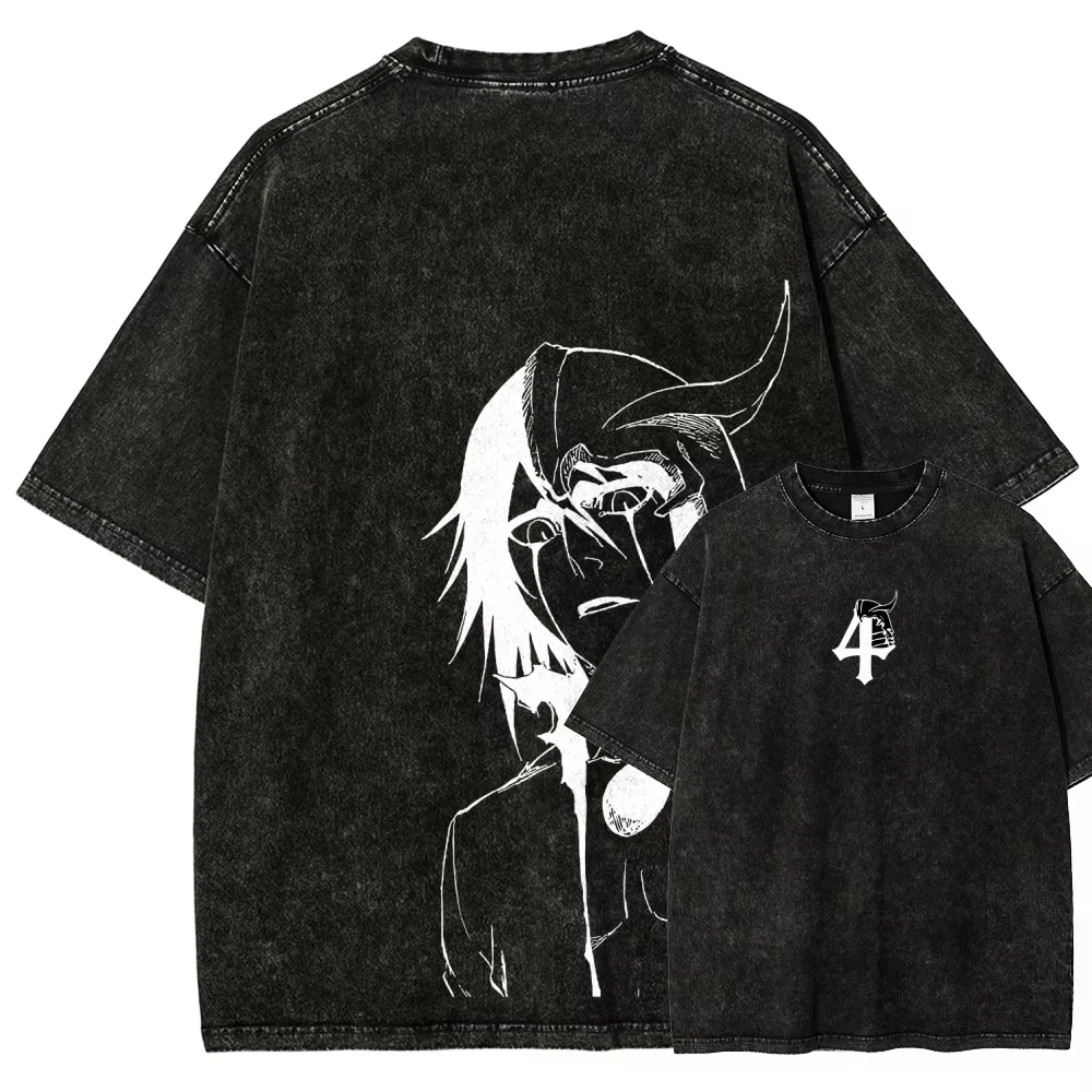 Bleach Anime Graphic T-shirt Vintage Washed Shinigami Merch Harajuku Unisex Oversized Crew Neck Cotton Short Sleeve Tee Tops view 2