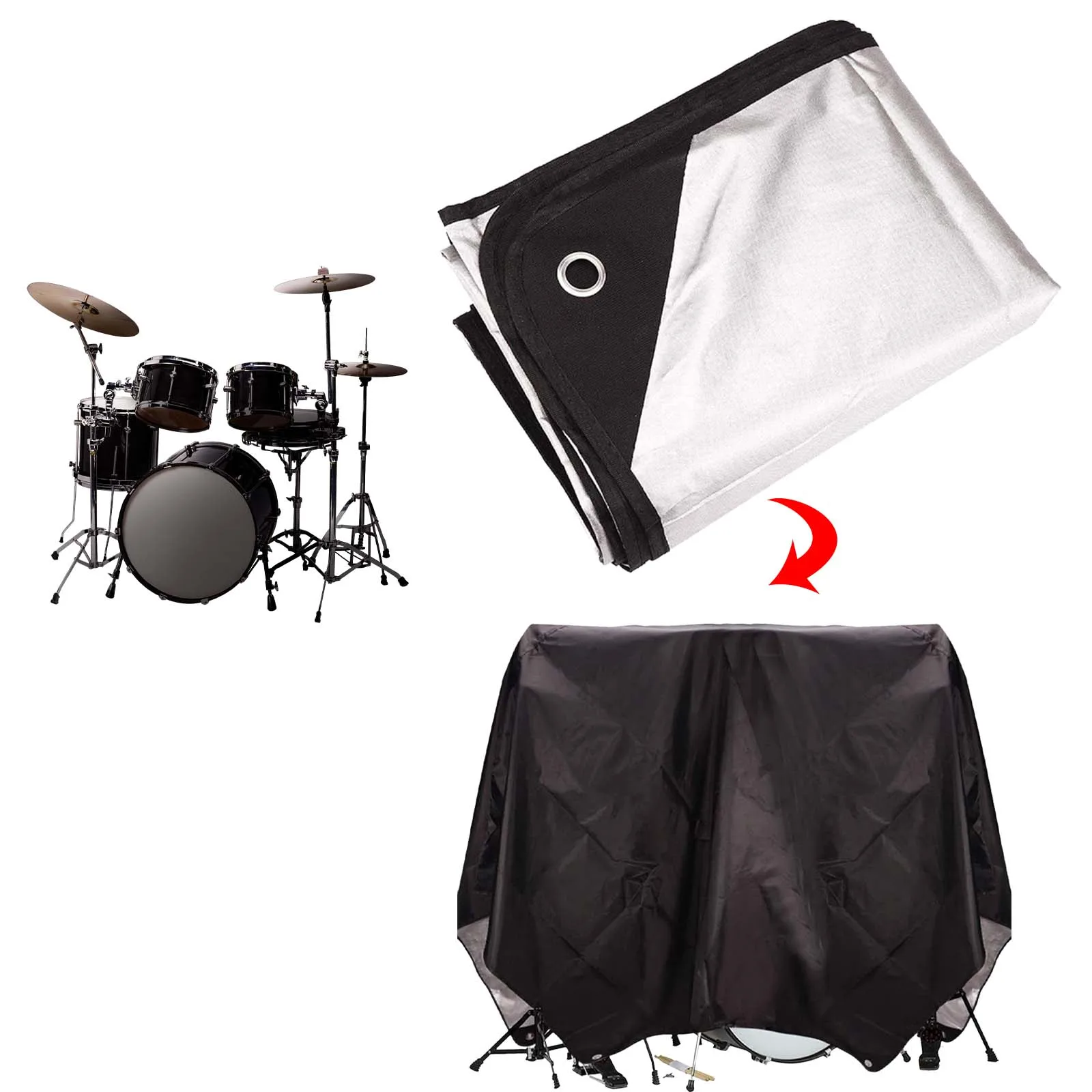 Drum Accessory Windproof Drum Set Dust Cover for Outdoor Music Rooms Indoors Drum Set Accessory Dust Cover in Weighted Corners