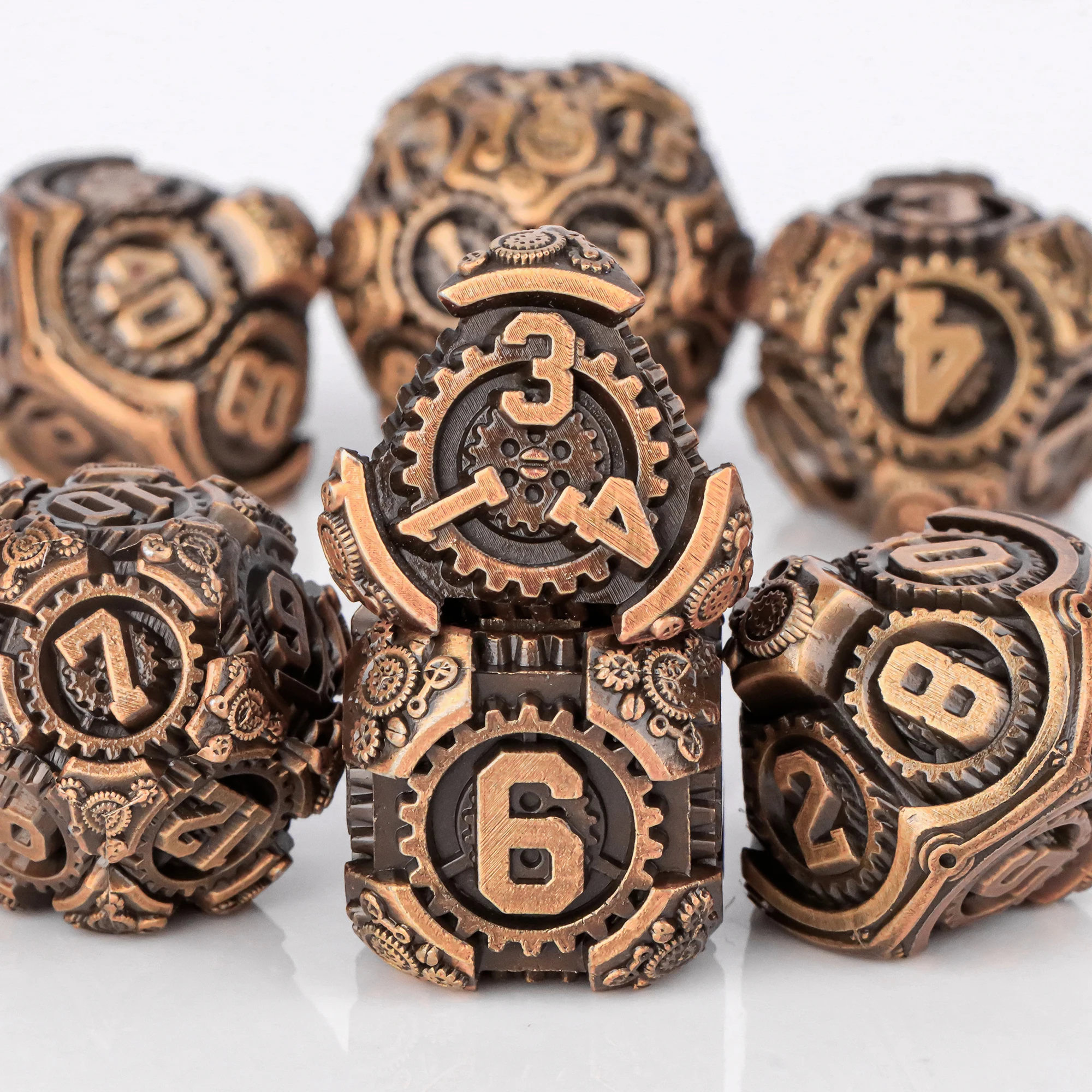 نرد متعدد السطوح من المعدن الأسود DND، مجموعة نرد تروس 7 قطع مجموعة نرد D&D لألعاب لعب الأدوار D وD النرد للزنزانات والتنينات #5