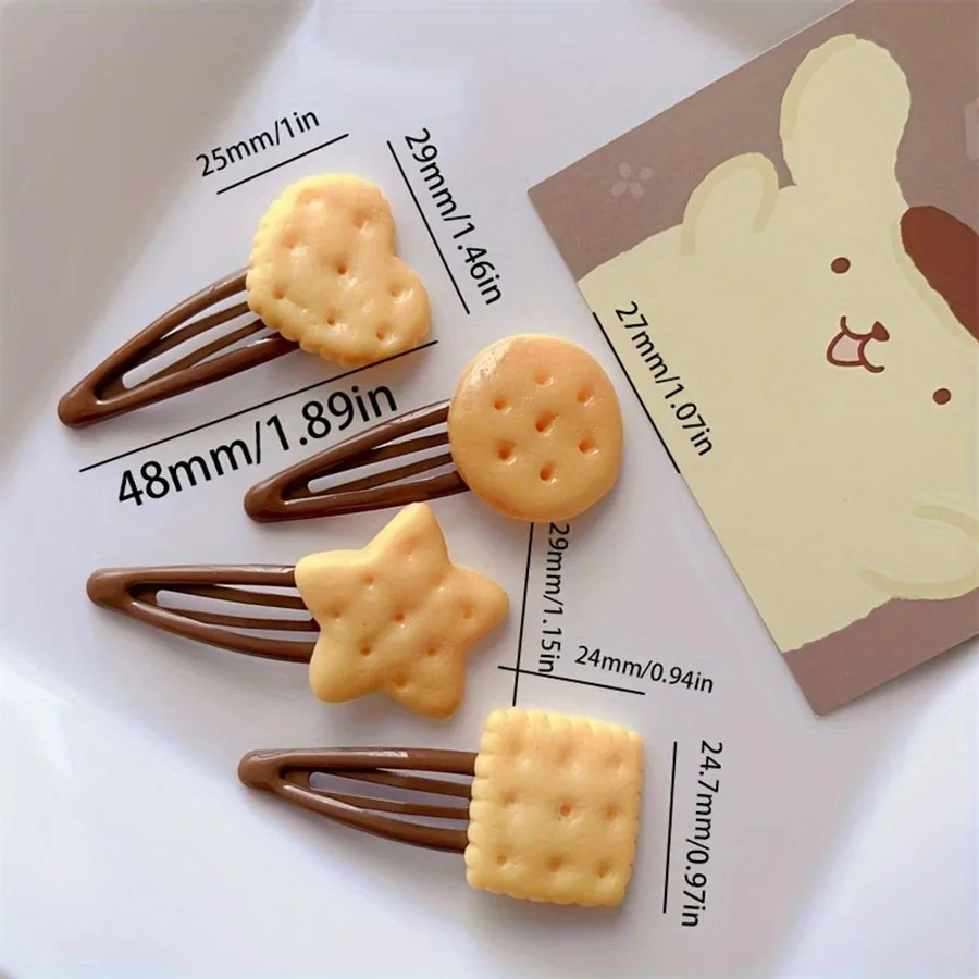 4Pcs/Set Cute Simulation Biscuit Women Hairpin Brown BB Hair Accessories