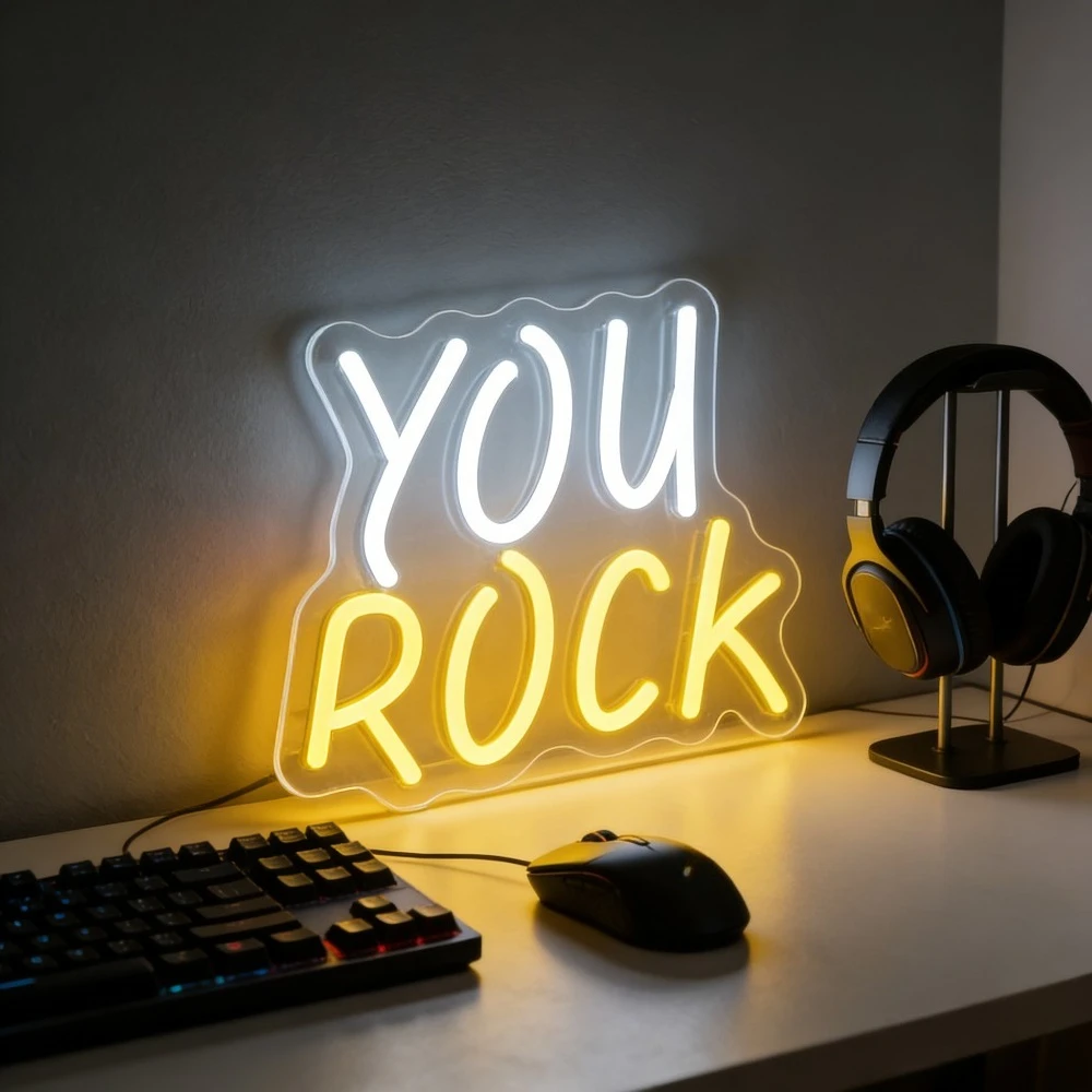 

Светодиодная неоновая вывеска YOU ROCK, мотивационная настольная лампа для дома, офиса, спальни, вдохновляющий подарок, художественное освещение, романтическая атмосфера