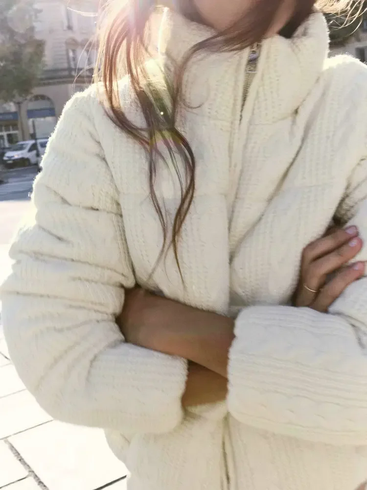 Women's Luxury Winter Wide-waisted Beige Wine Red Padded Coats Ladies Elegant High Quality Knitted Thicken Warm Jackets Parkas