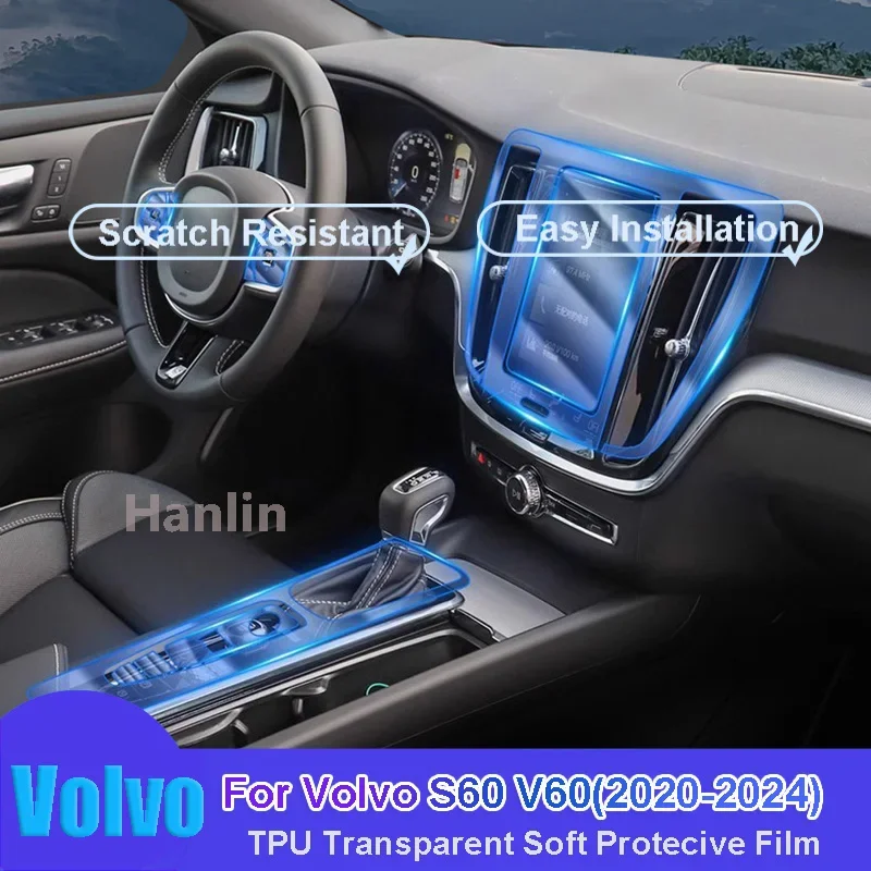 

Для Volvo S60 V60 2020-2024 салон автомобиля, центральная консоль, прозрачная защитная пленка из ТПУ, ремонтная наклейка против царапин