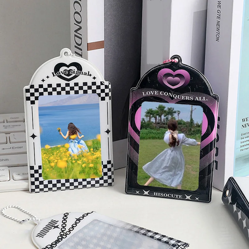 

Fashion INS Butterfly Photo Card Holder Keychain Black Purple Idol Photos Display Holder 3inch PVC Card Sleeves Protectors Cover