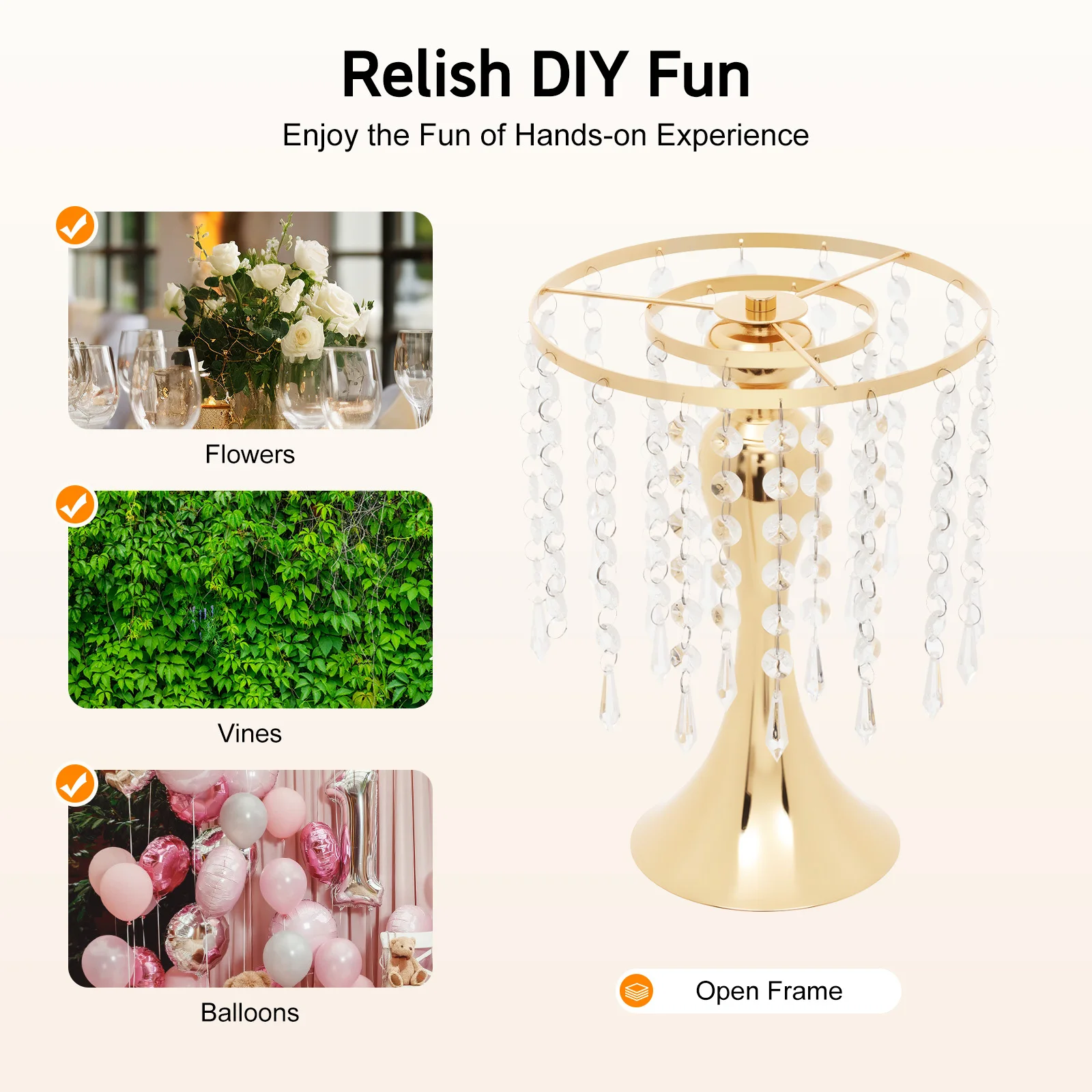 

10PCS Gold/Silver Crystal Flower Stand 26cm Height Shining Display Easy Assembly 3-Point Support for Home Wedding Decoration