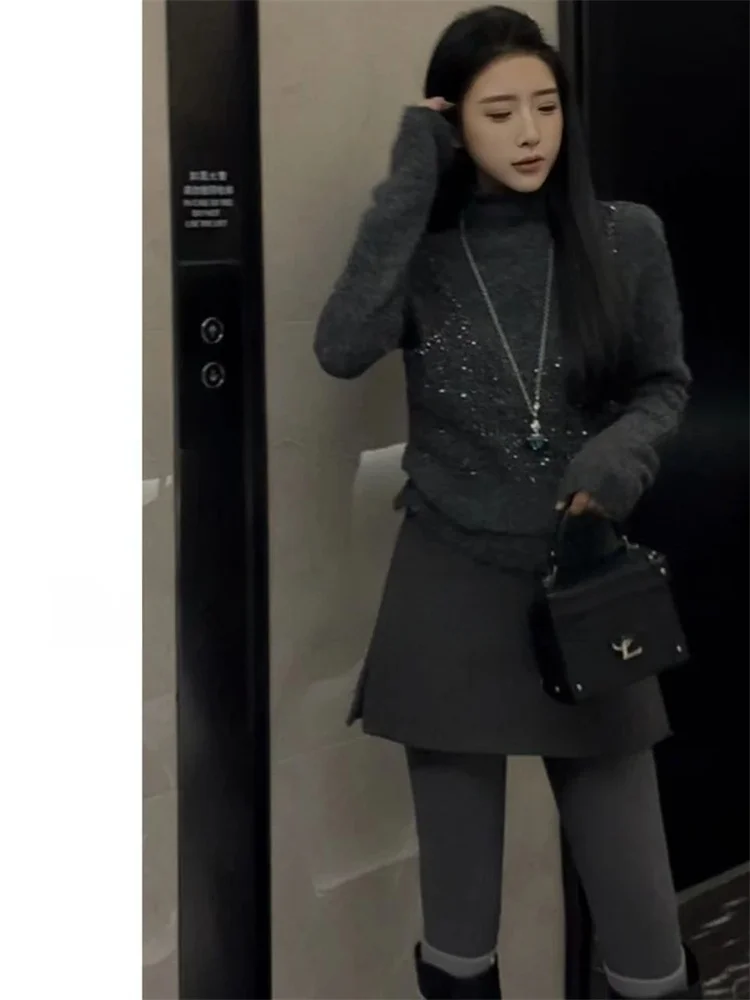 

Ele женский вязаный свитер с блестками и тяжелой вышивкой, уникальный Sli Winter Faion, модный круглый Ne Long Sve