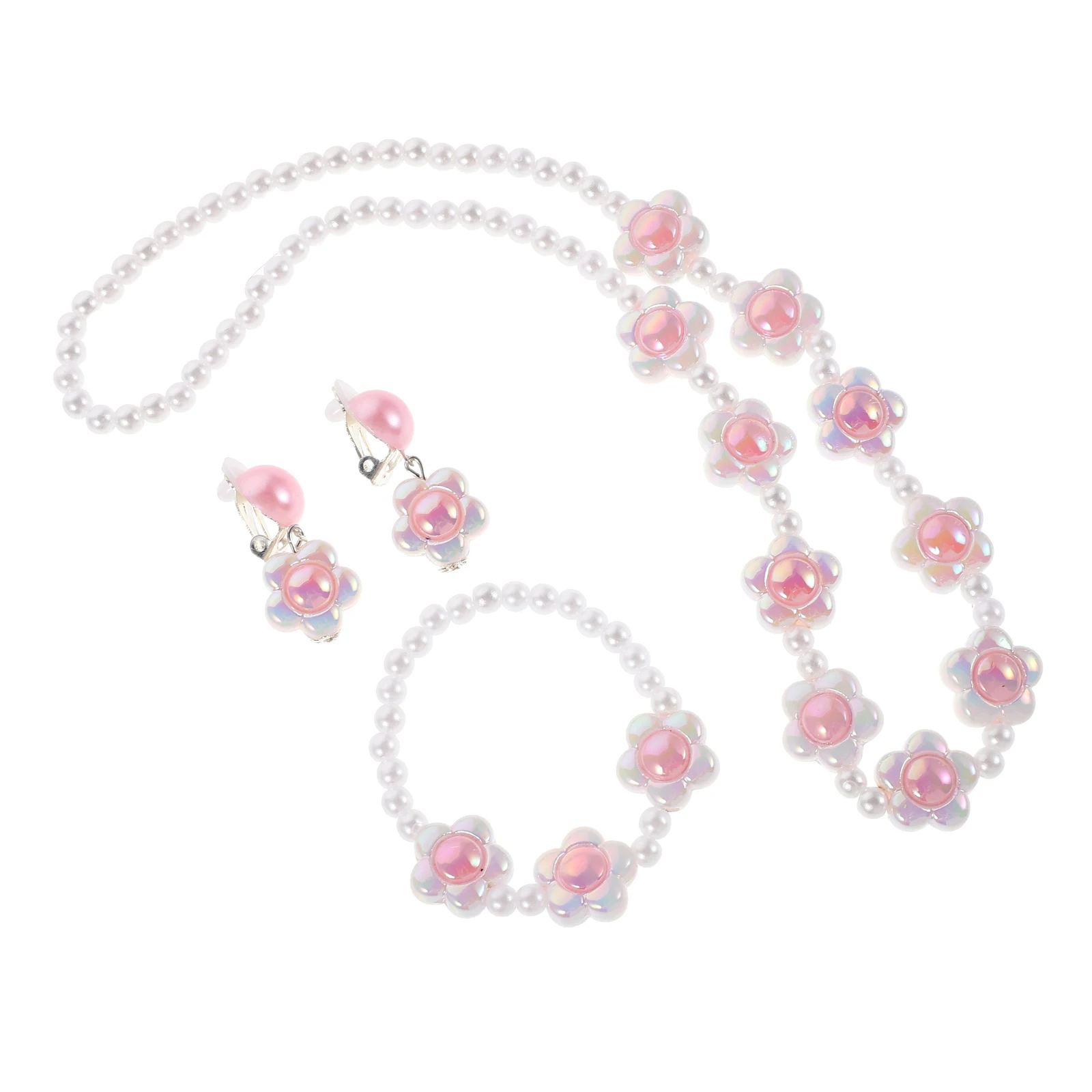 

Little Girls Jewelry Pearl Flower Formal Earrings Childrens Necklace Charm Hawaiian Pink Cute Women
